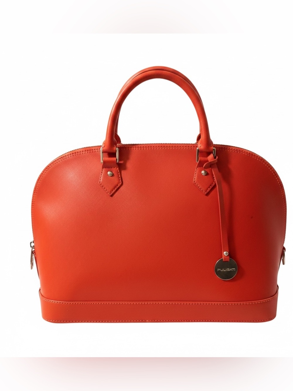Pulicati Large Orange Dome Leather Satchel